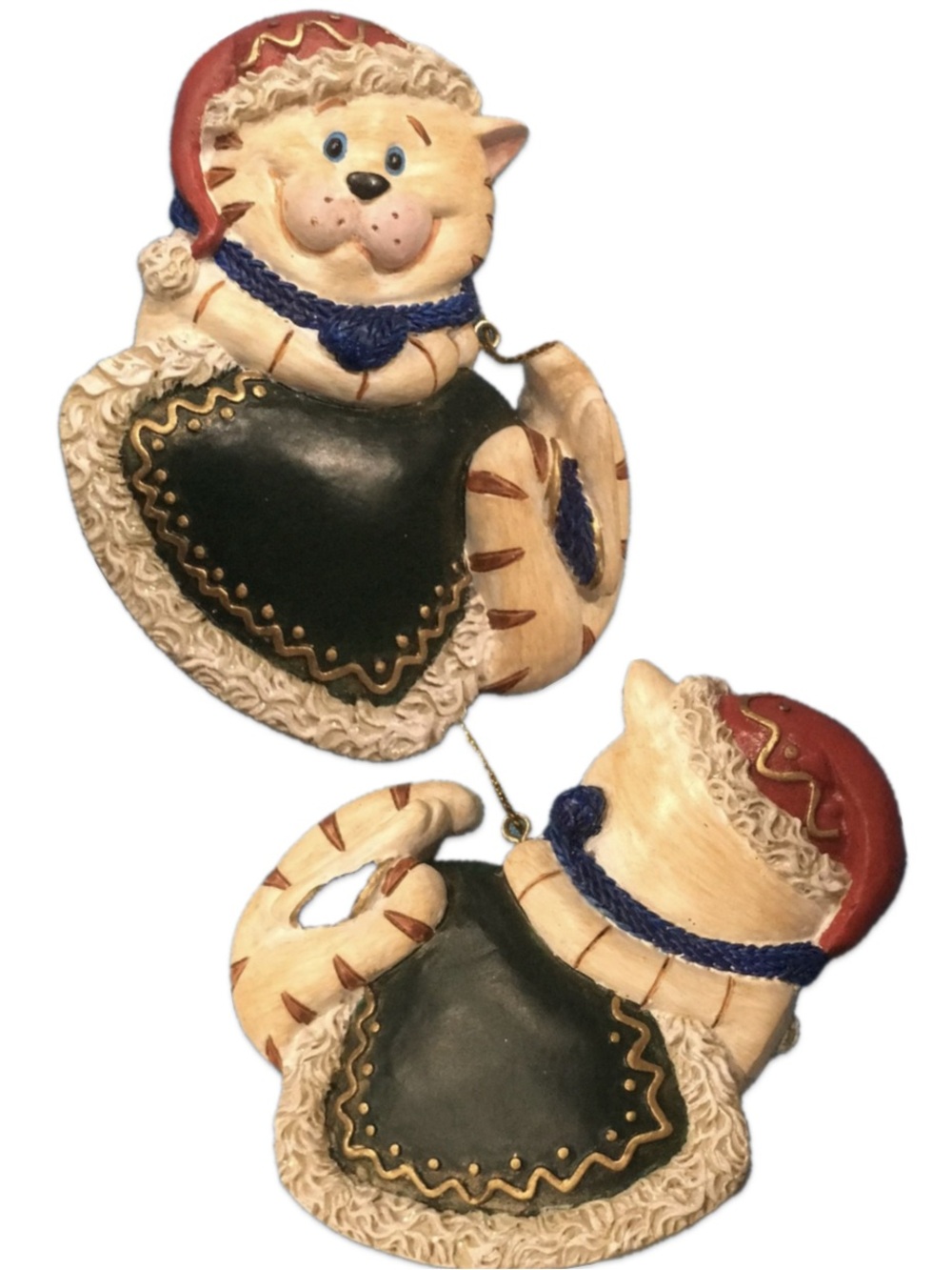 Vintage Polyresin Stone Cat Christmas Ornament 3D Feline Tree Decor NWOT